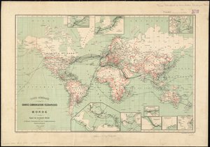 Världskarta över telegraflinjer publicerad av International Telegraph Bureau, 1901    Skala: [ca. 1:70 000 000]